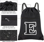 HOLYLUCK Drawstring Bags Initial Backpack Sackpack Cinch Bags for Sports, Gym, Travel, Beach (Black-E)