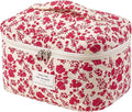 uekeboag Large Travel Quilted Makeup Bag for Women, Floral Cotton Cosmetic Bag, Coquette Aesthetic Floral Toiletry Organizer Bag