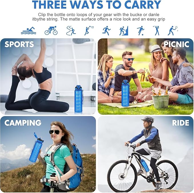 Water Bottle with Straw 1L,Boys Water Bottles with Straw 1 Litre,Waterbottle Leak-Proof Sports Water Bottle,Plastic Drinks Bottles Toxin Free，Bpa-Free (Dark Blue)