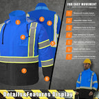 Hi Vis Safety Rain Jacket for Men Women Waterproof Breathable Rain Gears with Mesh Lining Black Bottom Lightweight Work Jacket Blue L/XL