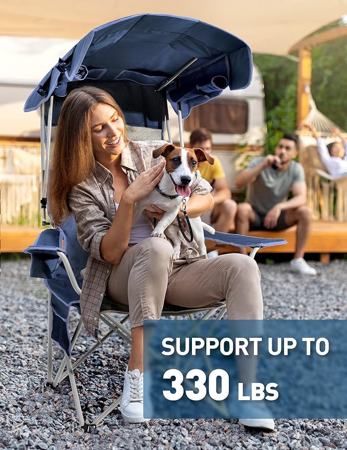 Docusvect 2 Pack Beach Chair with Canopy Shade, Folding Camping Chair with Canopy with Cup Holder, Side Pocket for Camp, Beach, Tailgates, Fishing - Support 330 LBS