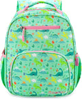 mibasies Girls Backpack 5-8: Lightweight Kids Backpacks for Girls - Girl Bookbag for Elementary School - Dinosaur Forest Light Green