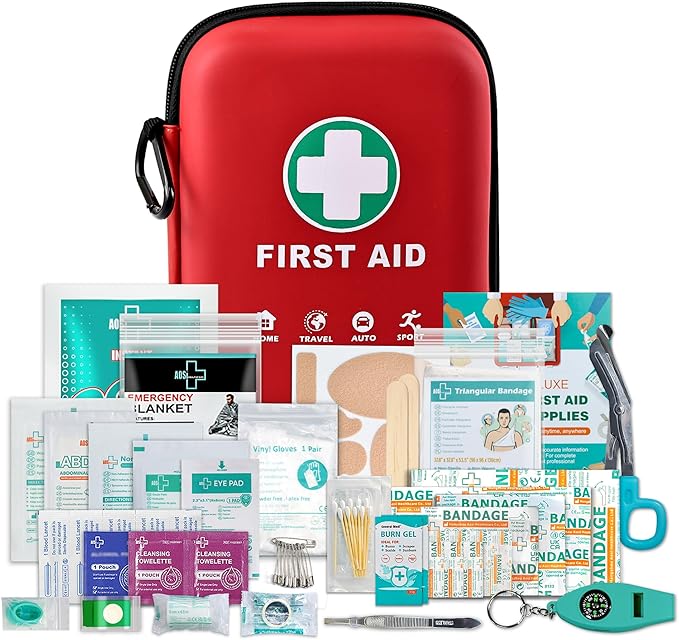 General Medi First Aid Kit - 170 Pieces Hard Case and Lightweight - Great for Travel, Home, Office, Vehicle, Camping, Workplace & Outdoor (Red)