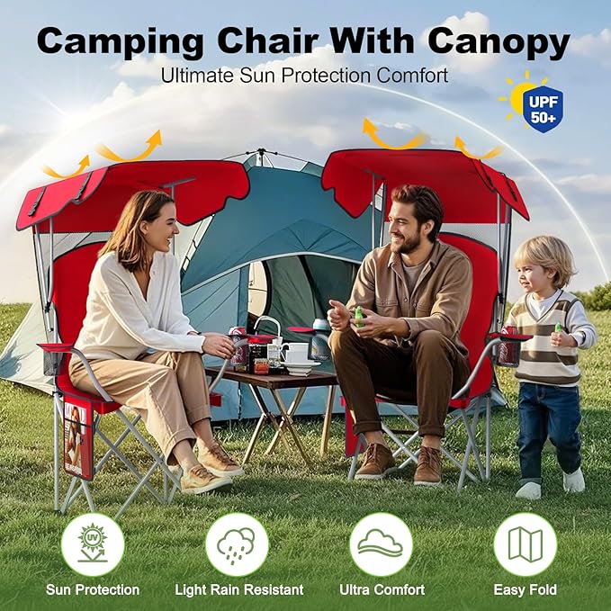 VTOY Portable Camping Chair with Canopy - Folding Chair with Canopy, Durable 600D Oxford Canopy Chair for Camping, Beach, Picnics, Fishing & Sports