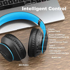 Wireless Bluetooth Headphones Over Ear 65H Playtime HiFi Stereo Headset with Microphone and 6EQ Modes Foldable Bluetooth V6.0 Headphones for Travel Smartphone Computer Laptop