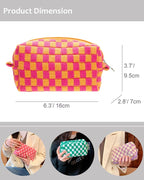 PAZIMIIK 6PCS Checkered Makeup Bag for Purse Portable Zipper Make Up Pouch Small Cosmetic Case for Travel Red Orange