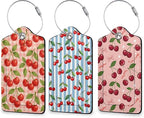 Cherry 3 Pack Luggage Tag for Suitcase, Leather Bag Tags with Privacy Cover ID Label and Durable Steel Loop for Cruise Airport Travel