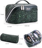 BOYATU Travel Makeup Bags Cosmetic Organizer Bag: 3 Pcs Set Large Capacity Floral Make up Bag with Compartments - Waterproof Leather Toiletry Bags with Handle for Women (18-Green)