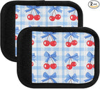 Cherry Blue Bow Grid Luggage Handle Wrap for Suitcase Luggage Tags Handle Covers Identifiers Soft Decorations Travel Accessories 2 Pack