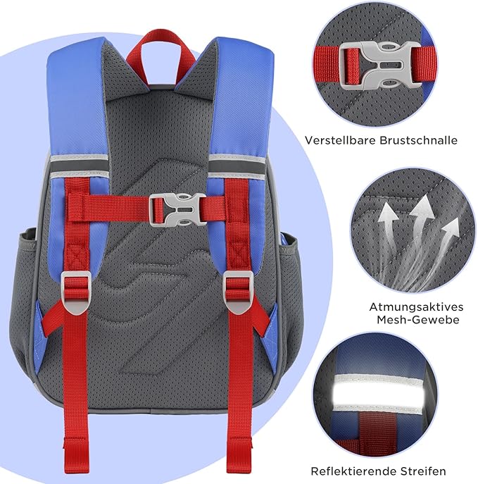 GAGAKU Toddler Backpack for 3 4 5 6+ Boys Splash-Proof Kids Backpack Adjustable Kindergarten & School Backpack | Lightweight 11.2L with Chest Strap and Reflectors - Shark