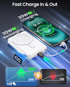 golioklsy Portable Charger Power Bank, 10000mAh Phone Charger with Built-in Cable, 20W PD Fast Charging, Slim Battery Pack with LED Display, Travel Essential for iPhone 17/16/15/14 All Series, White
