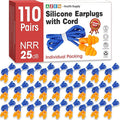 AZEN 110 Pairs Silicone Ear Plugs, Reusable Earplugs for Noise Reduction, 25dB NRR Corded Ear Plug for Sleeping Noise Cancelling, Ear Plug with String Individual Packing