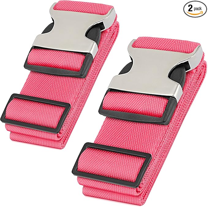 Hero Luggage Straps for Suitcases and Carry-On (2-Pack) Heavy-Duty Secure Belts with 700+ lbs. Max Force Tension (Pink)