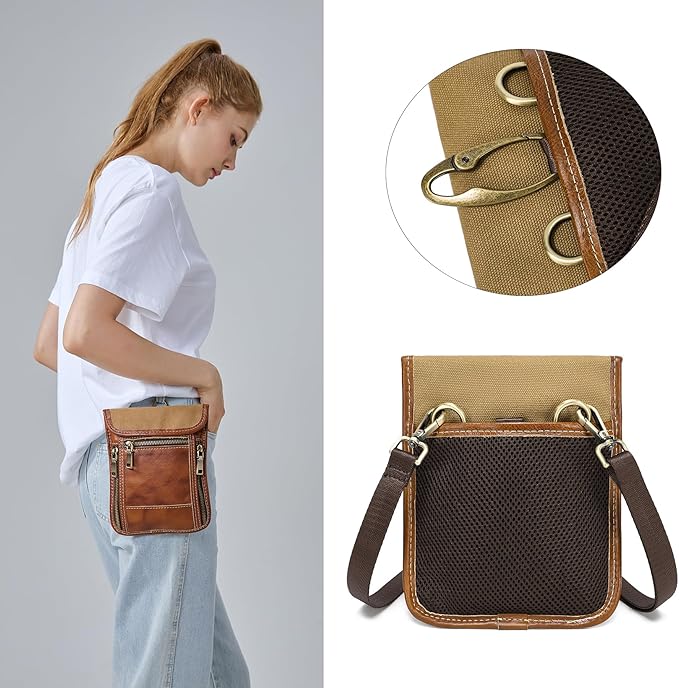 LANNSYNE Full Grain Leather Travel Wallet, Leather Cell Phone Belt Bag, Waist Pack Pouch, Neck Wallet Travel Pouch and Passport Holder for Men and Women Keep Valuables Safe