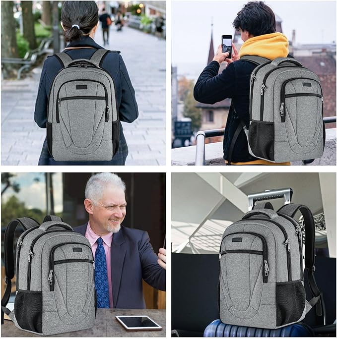 BIKROD Travel Laptop Backpack, Backpacks for School College Teens, Business Anti Theft Slim Sturdy Backpack for Woman and Men, Adult Computer Work Backpack for 17 IN Laptop, Grey