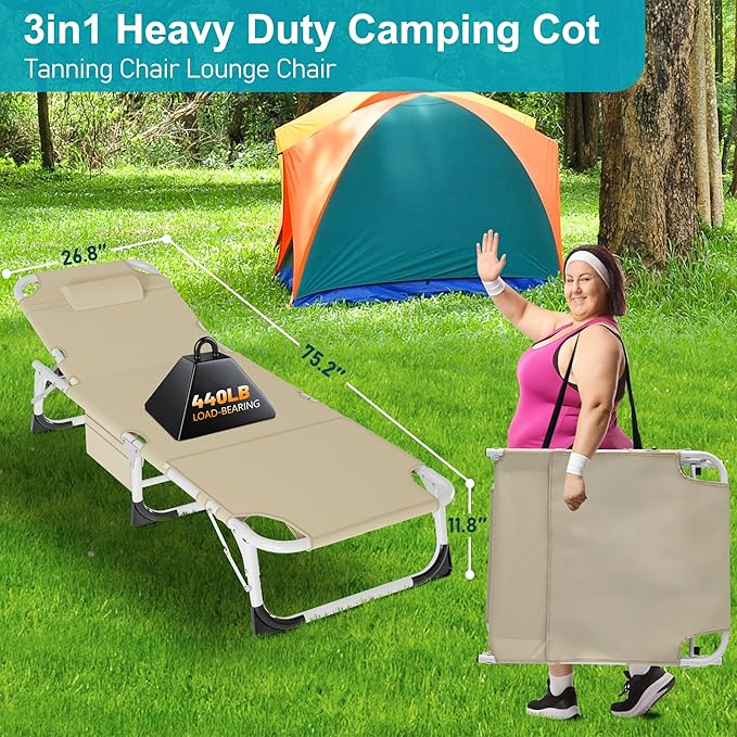 ABORON Camping Cot for Adult 28" Extra Wide, Heavy-Duty 1200D Oxford Cot for Sleeping, Portable Folding Camp Bed with Mat & Carry Bag