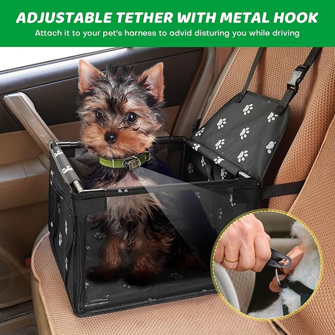GENORTH Small Dog Car Seats for Small Dogs,Portable Puppy/Pet Car Booster Seat with Clip-On Leash and Mesh Window for Pet Up to 11 lbs