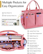 BESBESME Canvas Tote Bag for Women with Zipper & Compartments– Large Work & College Laptop Tote Crossbody Shoulder Bag