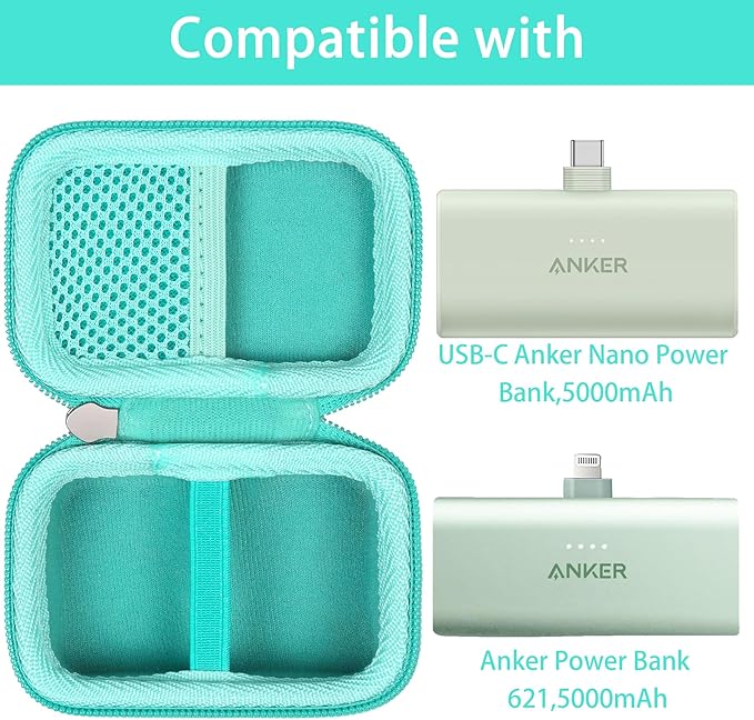 khanka Hard Travel Case with Anker 621 Nano Power Bank,5,000mAh Portable Charger,Case Only (Green)