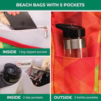Beach Bag and Pool Bag Has Cooler Pocket, 7 Pockets Total, Zip Top. Family Size Waterproof Beach Tote