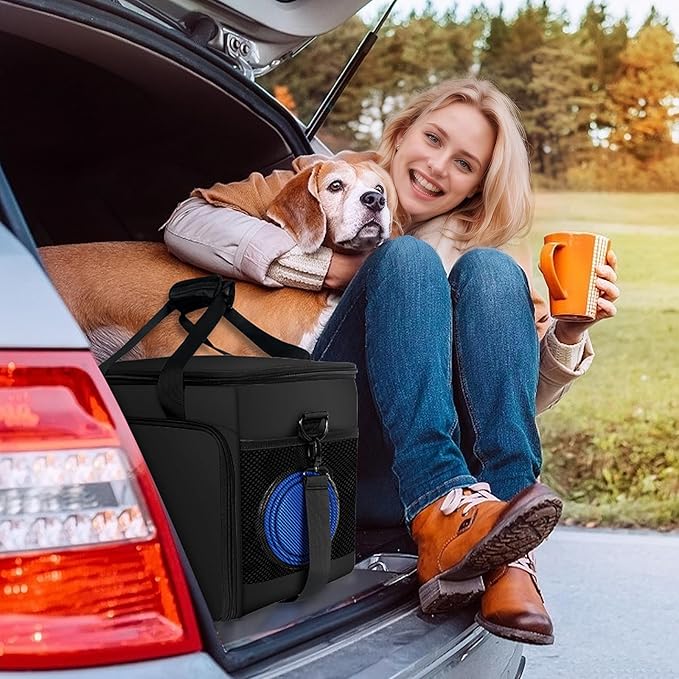 6 Set Dog Travel Bag, Large Pet Travel Kit for Supplies Includes 2 Food Containers, 1 Pet Organizer for Dogs, 2 Collapsible Bowls, 1 Treat Pouch, Dog Weekend Overnight Bag Luggage, Black