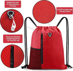 BeeGreen Red Lightweight Drawstring Backpack For Women W Water Bottle Pocket &Front Zippered Pocket Large Sports String Sackpack For Traveling Yoga Beach Outdoor Gym