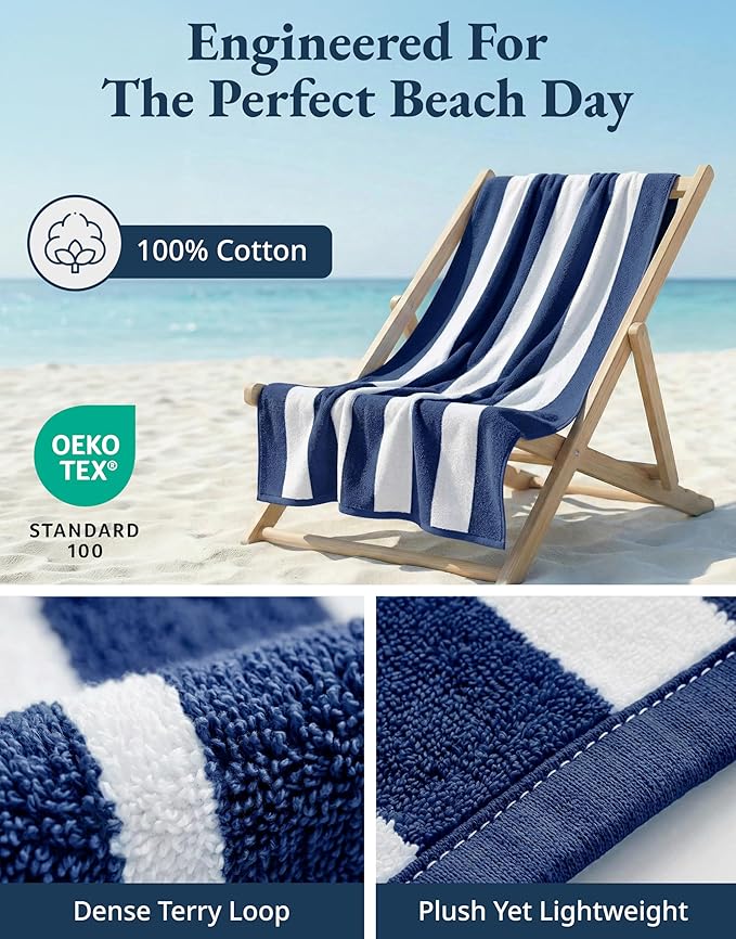 LANE LINEN Beach Towels 6 Pack - 520 GSM Beach Towel (30" x 60") – 100% Cotton Soft, Thick & Highly Absorbent Pool Towels for Hotel Airbnb Spa - Quick Dry Cabana Stripe Large Towel - Tropical Escape