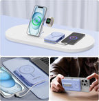 Magnetic Portable Charger Built-in Cables,10000mAh Fast Charging Wireless Charger Station External Battery Pack Slim Pocket Size Power Bank with Stand Compatible with iWatch, iPhone