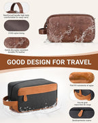 Elviros Travel Toiletry Bag Gift for Men，Mens Toiletries Bag Gifts Set Shaving Dopp Kit Water-resistant Bathroom Toiletries Organizer PU Leather Cosmetic Bags 2 Pack Dark Brown and Brown