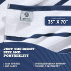 White Classic Cotton Pool Towels Oversized 35 x 70 Inches, Ultra Absorbent and Low Lint Striped Beach Towels for Adults, Stripes Design Luxury Extra Large Bath Towels, Navy Blue, 3 Pack