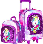 2Pcs Kids Suitcase, 18" Girls Carry on Luggage With Wheels, Unicorn Suitcases with toddler Backpack(Purple)