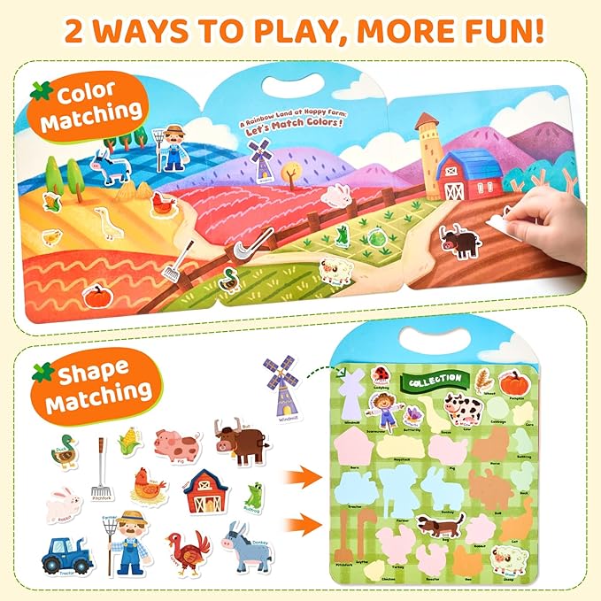 JoyCat Reusable Sticker Book Set (3-Pack): Farm, Pizza-Making, Weather - 90 Pcs Stickers for Toddlers, Kids Sticker Activity Book, Road Trip Travel Toys, Birthday Gifts for Boys and Girls