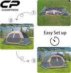 CAMPROS CP Upgraded 6/8 Person Camping Tents, Waterproof Windproof Family Tent with Larger Mesh Windows & Door, Double Layer, Easy Set Up, All-Season Dome Tent with Top Rainfly & Carry Bag