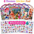 6 Set (260pcs) Puffy Sticker Books Activity for Girls, Reusable Stickers Book, Fairytale+Garden+Princess Party+Mermaid+Kids Zone+Girls' Shop, Travel Book for Kids Ages 3+
