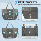 Fammart Mesh Beach Bag, Large Beach Tote with Zipper Pocket, Toys Pool Bag for Family Travel Vacation Cruise Essentials
