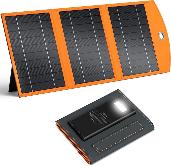 SOLUPUP 10000mah Solar Charger Power Bank, 30W Foldable Portable Solar Panel, Fast Charging with 1 Type-C & 2 USB-A Ports, Ipx5 Waterproof, for Phone, Tablets & Multiple Devices, Camping Outdoor Use