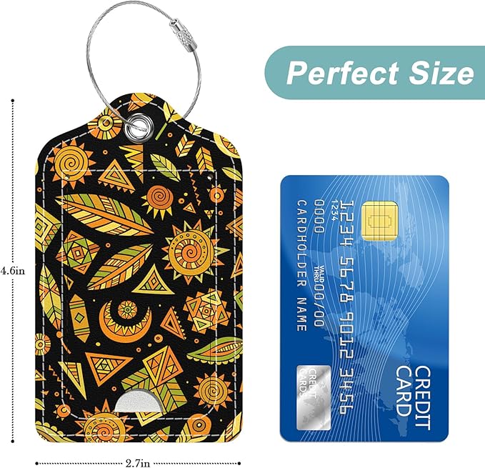 Rimilak 3 Pcs PU Leather Luggage Tags for Suitcase, Travel Cruise Luggage Tag with Privacy Flap, Name ID Label and Metal Loop for Women Men Baggage Handbag School Bag Backpack, Abstract Datura