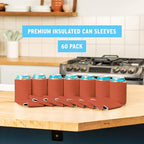 Blank Beer Can Cooler Sleeves (60-Pack) Soft Insulated Beer Can Coolies - HTV Friendly Blank Koolies in Bulk for Beer Cans & Bottles - Coolie Blanks for Vinyl Projects & Wedding Favors (Burnt Orange)