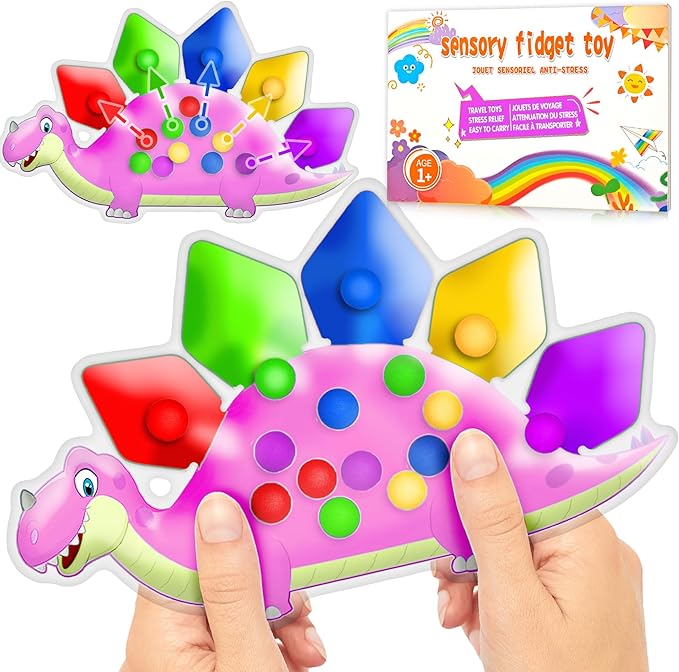 Pink Dinosaur Color Sorting Sensory Toy for Toddler Girls, Montessori Toys Fine Motor Skill Calm Down Fidget for Classroom Activities Aged 2 3 4 Year Old Kid Valentine Easter Basket Stuffers Gifts