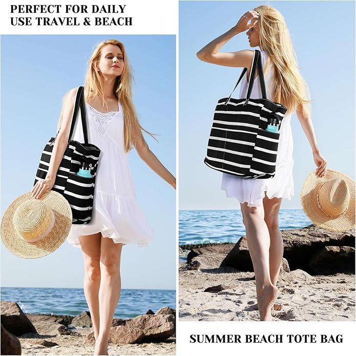Trifabricy Beach Bags for Women Waterproof Sandproof Women Tote Bag, Large Beach Bag with Zipper for Gym Travel Vocation
