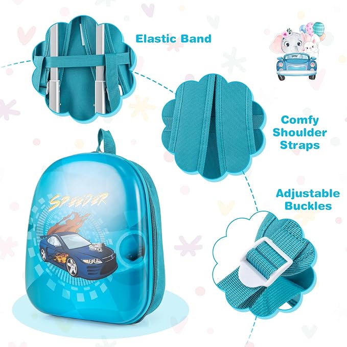 BABY JOY 2 PCS Kids Luggage, 16” Carry-on Hardshell Suitcase with Wheels & Hardside Backpack for Boys Girls, Airline-Approved Toddler Travel Luggage Set (Racing Car)