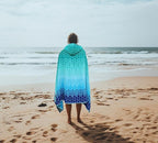 COTTON CRAFT Hooded Beach Towel – Oversized 39 x 68 Towel with Hood for Adults - 100% Cotton Velour Terry Jacquard Towel - Pool Bath Wrap - 450 GSM Soft Absorbent Quick Dry – Blue Tiles