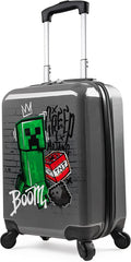 Minecraft Suitcase for Kids Teens Creeper Hard Shell Luggage Rolling Suitcase 4 Wheels Travel Essentials Vacations Trips (Medium Grey, 19.29” - 30L)