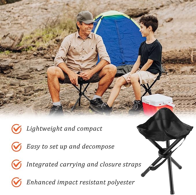 2PCS Portable Folding Camping Stool,Travel Outdoor Tripod Seat,Black Folding Camping Chairs for Camping Party Picnic Beach Garden Lawn Walking Hiking