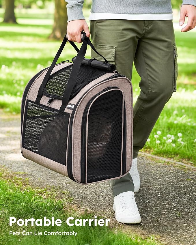 Pecute Cat Backpack with Widened Interior Space, Upgraded Dog Backpack Carrier with Various Ways to Carry, Pet Backpack with Breathable Mesh, Pet Travel Carrier with Soft Padded,Khaki