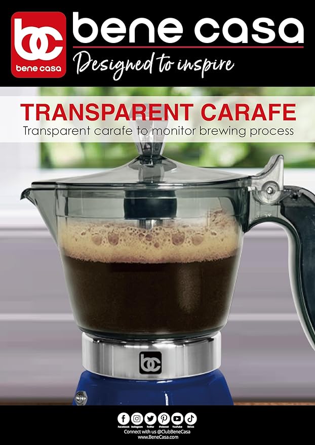 Bene Casa Blue Portable Electric Espresso Maker/Cafetera, 1-3 Cups/Shots (1, BLUE)