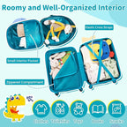 Goplus 2 PCS Kids Luggage, 13" & 16" Carry-on Suitcase w/Spinner Wheels, Telescopic Handle, Hard Shell Rolling Trolley Luggage for Toddler Boys Girls Travel, Airline Approved (Blue, Dinosaur)