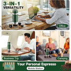 Portable Espresso Machine with Removeable Battery, 20 bar Mini Travel Coffee maker, Expresso Maker with USB-C,3-in-1 Car Coffee Maker Self-Heating, Ground Coffee & Capsule(Ns&DG)