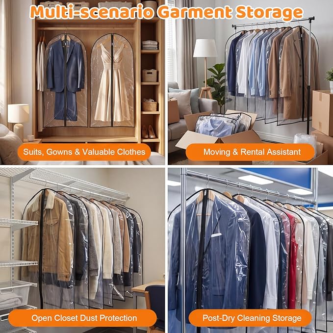12 Pack Garment Bags 60 * 100cm, 40in Full Clear Garment Covers, Suit Storage Bags, Dress Organizer Bags Used To Protect Shirts, Winter Coats, Jackets