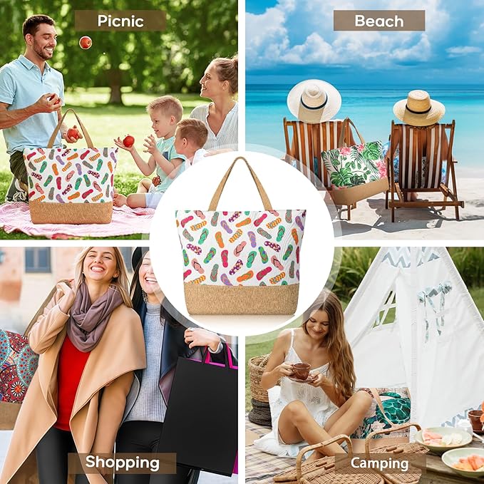Trifabricy Beach Bag for Women, Large Beach Tote Bags with Zipper, Woven Straw Tote Waterproof, Swim Gym Shopping Travel Bag
